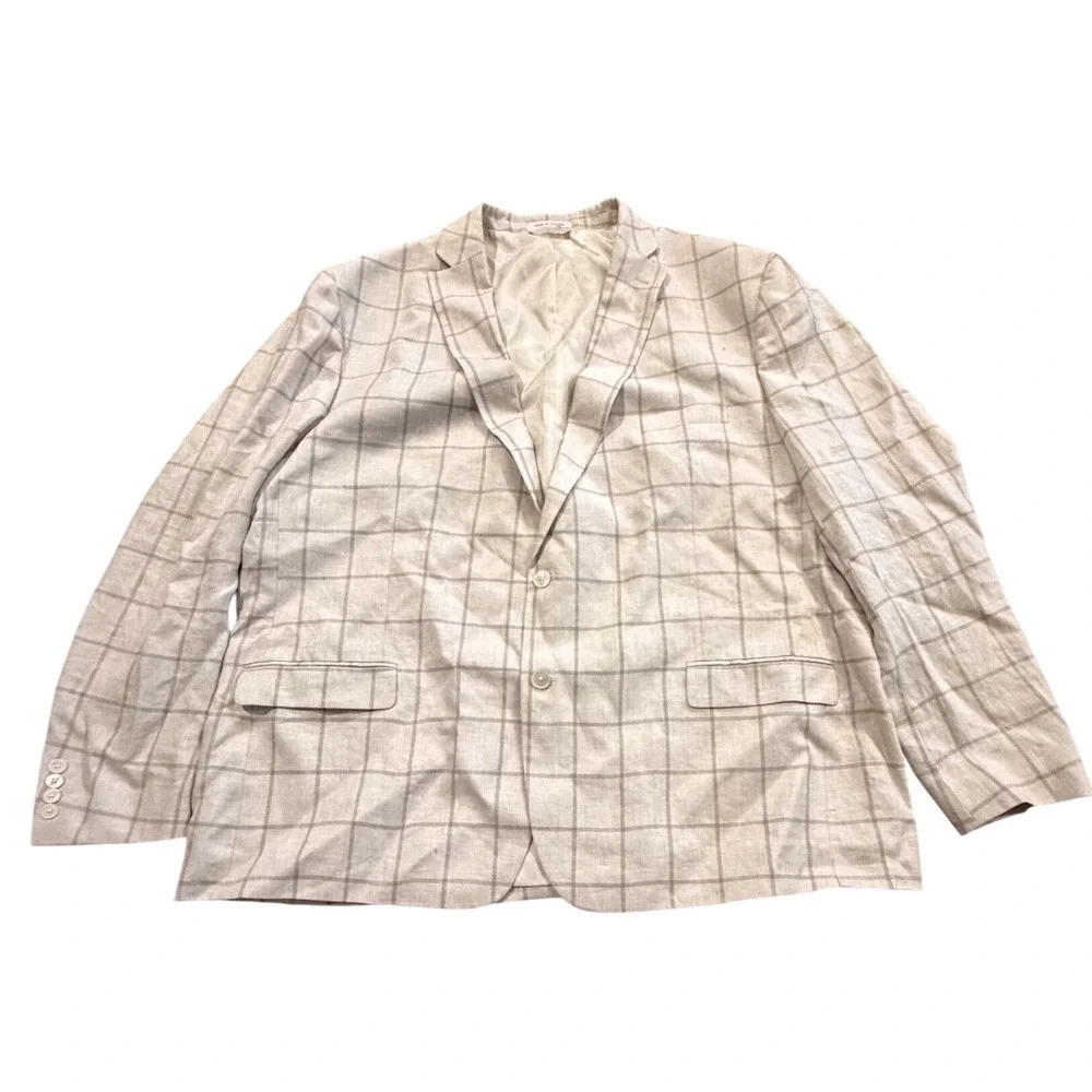 Lauren Ralph Lauren Men's 56L Linen Cotton Plaid Blazer Sport Coat Beige Gray